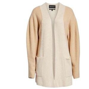Something Navy Colorblock Open Front Ribbed Cardigan Cream XL Longline Pockets